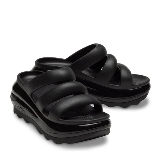 CROCS Women's Classic Mega Crush Triple Strap Clog Slide Size W8 M6 Black Rubber - Picture 1 of 10